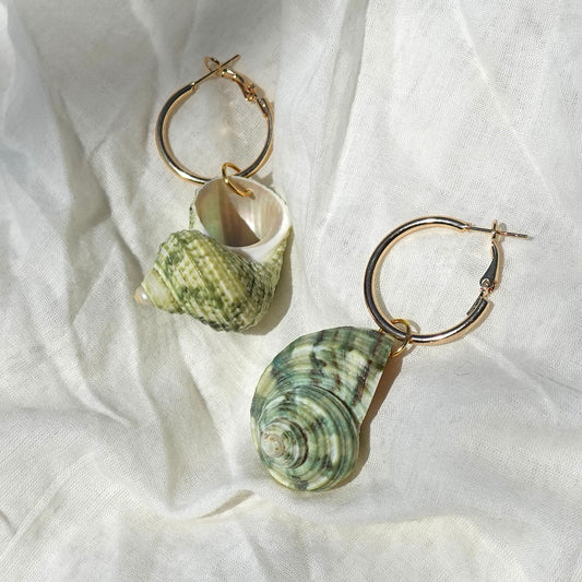 Earrings "Green Turbo Seashell"